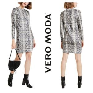 Vero Moda Long Sleeve Snakeskin Print Dress Size S